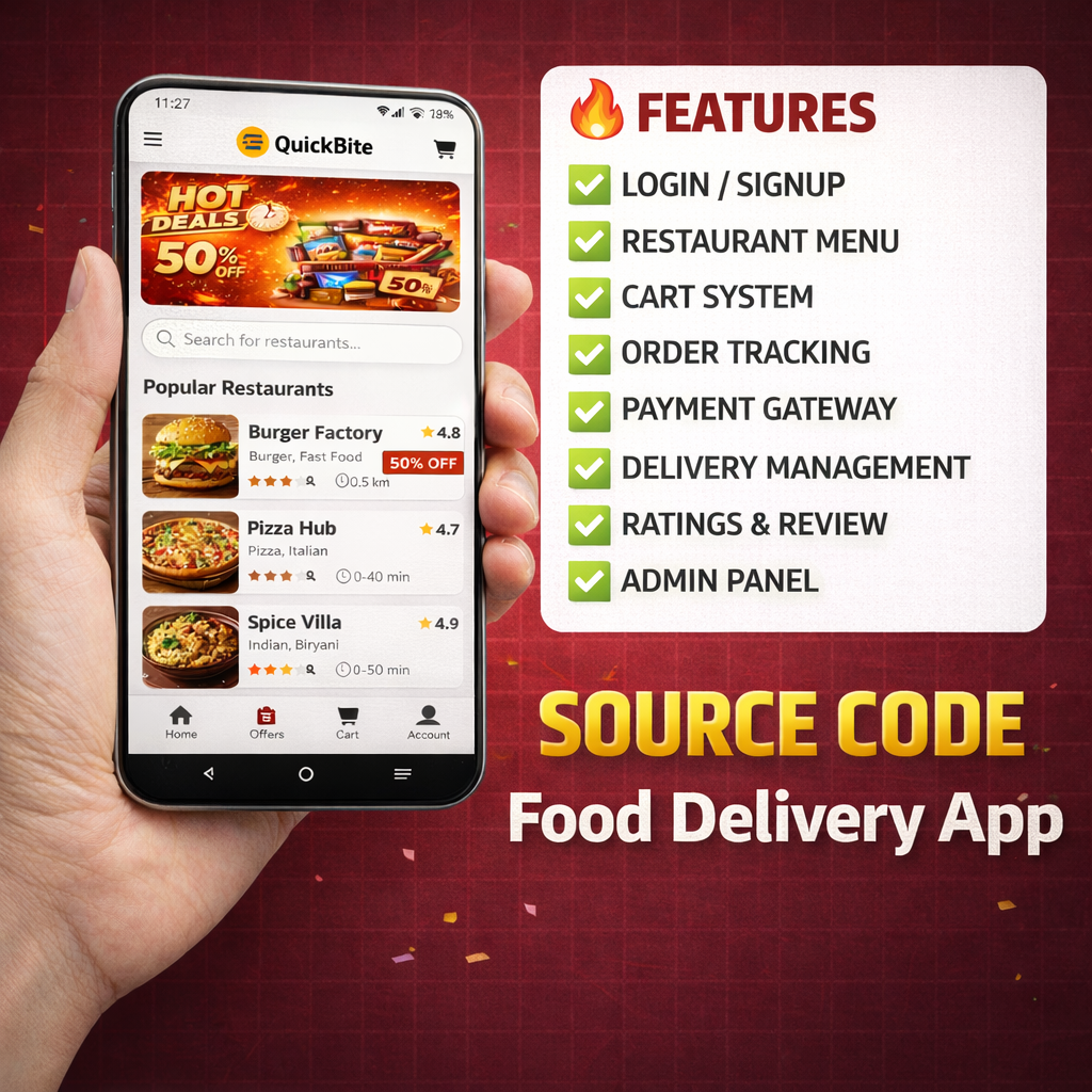 🍔 QuickBite – Food Delivery App Source Code (PHP + MySQL)
